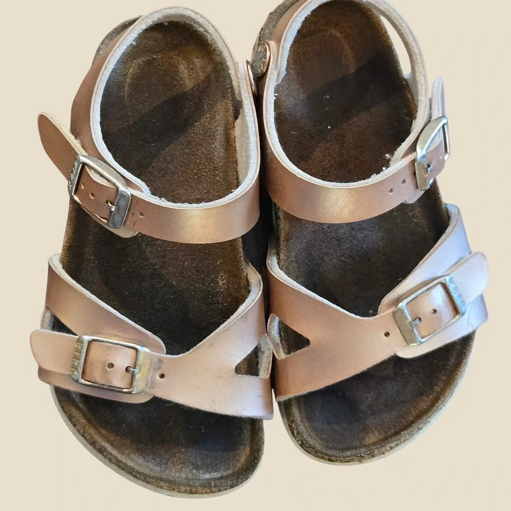 Birkenstock Rio Kids Rose Gold Metallic Leather Sandals Backstrap Shoes EU26/9C